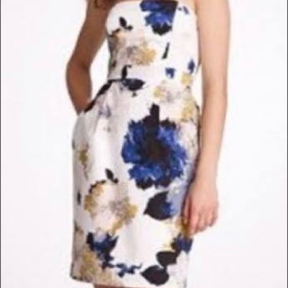 J. Crew Factory Strapless Floral multicolor Dress with pockets EUC Size 8